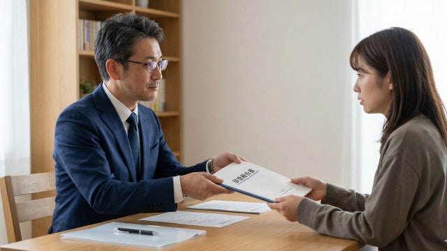 報告書を探偵に渡す女性