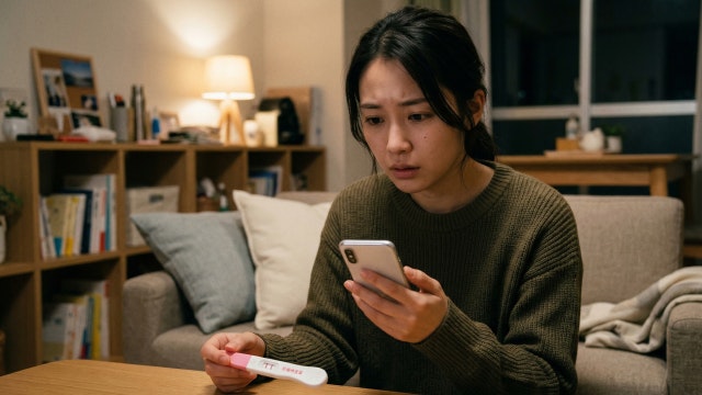 妊娠検査薬を見る女性