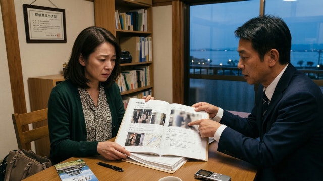 報告書を見せる探偵