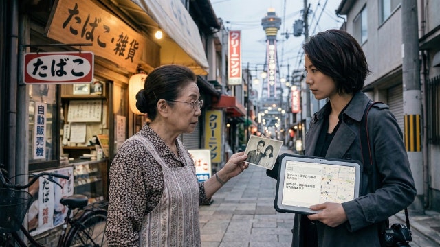 聞き込みをする女性探偵