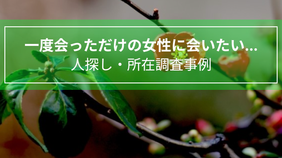 一度会っただけの女性に会いたい...忘れられない相手｜人探し・所在調査事例（ 静岡県 ３０代 男性 ）