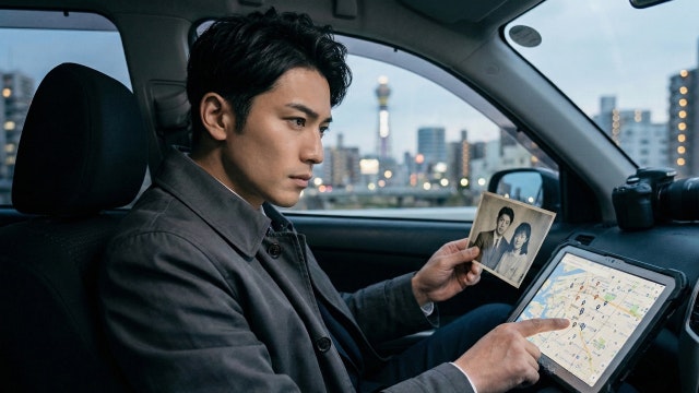 車で人探し調査している男性