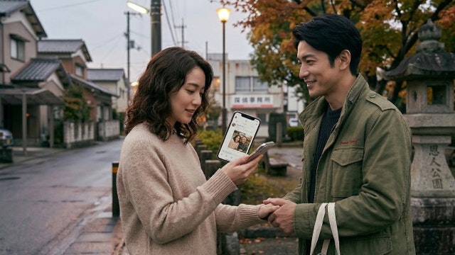 再会を喜ぶ男女