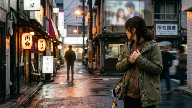 ストーカーが付いてくる様子