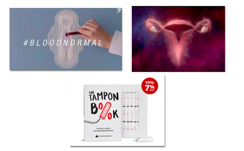 Some of the creative works that focus on Menstruation / Female health related issues and got global attention: (from left) #Bloodnormal, #wombstories, The tampon book