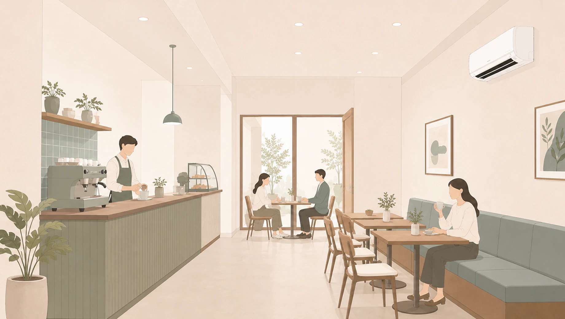 壁掛形エアコンを使用している小規模店舗風景