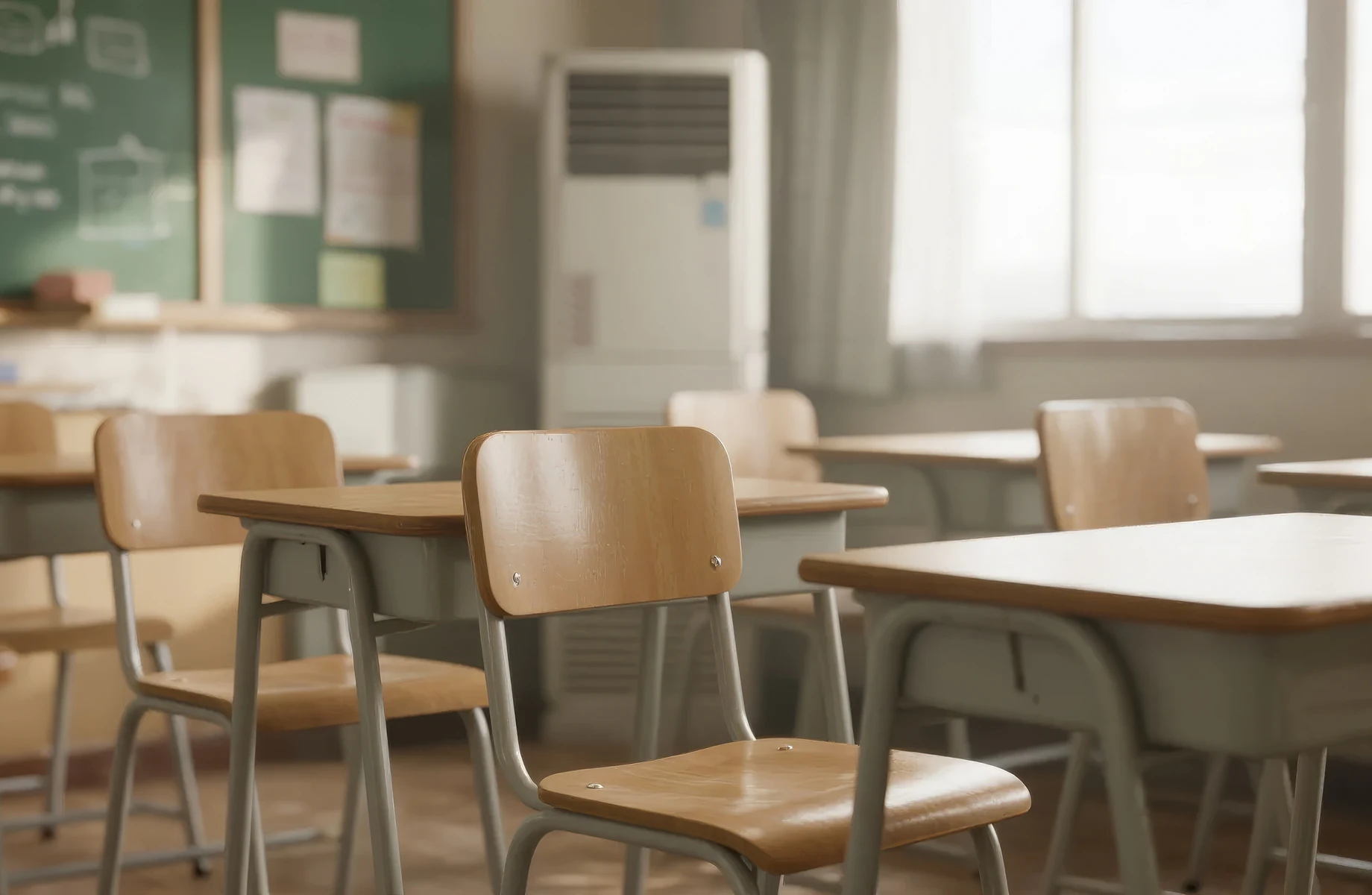 床置形エアコンを教室に設置している様子