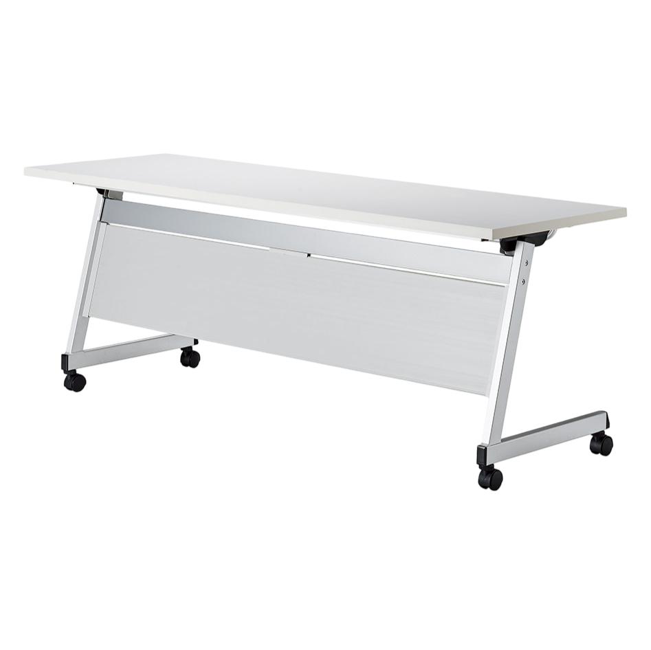 フラップテーブル　ホワイト（キャスター付き折畳長机)幕板付きの商品画像1