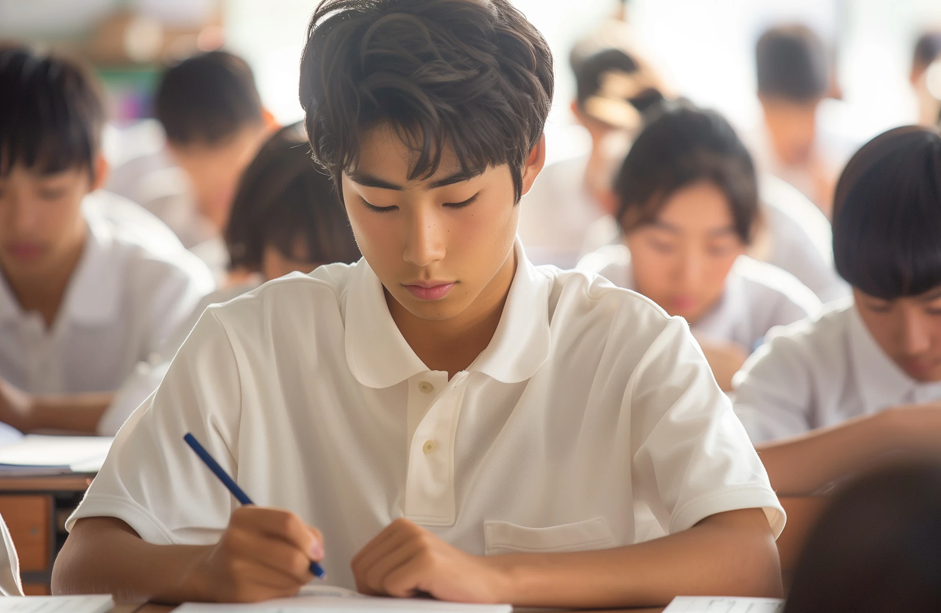 夏の教室で生徒が勉強をしている様子