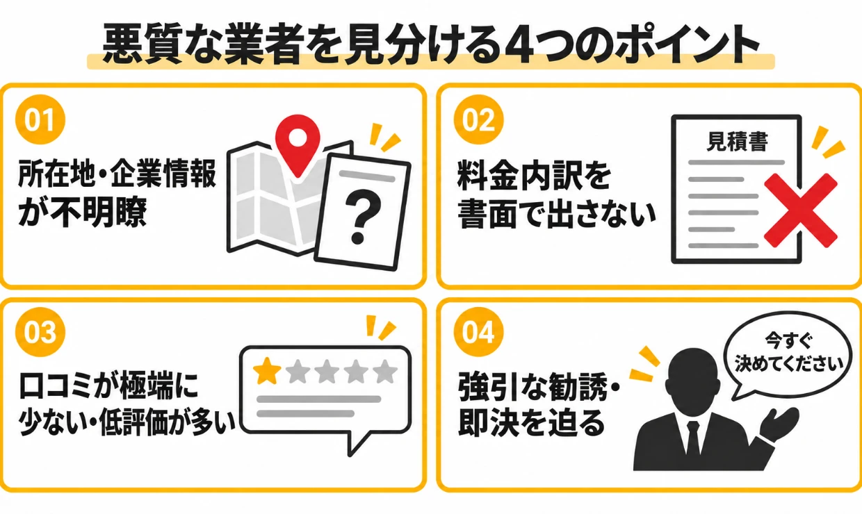 悪徳業者を見分ける4つのチェックポイント