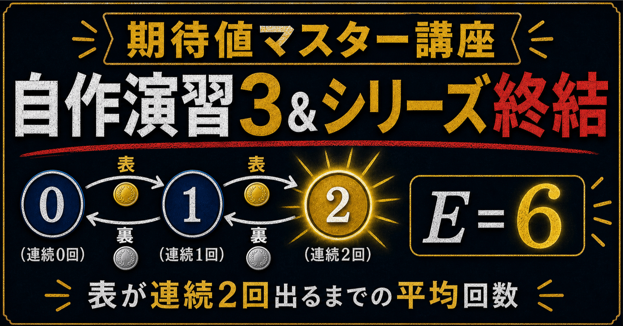 【期待値マスター講座56】表が連続2回出るまで平均6回 （講座総まとめ・大学入試数学）に関する大学受験ブログ記事のサムネイル画像
