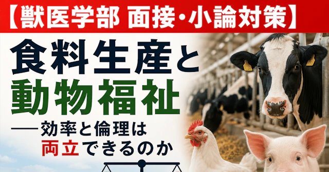 【獣医学部 面接・小論対策】 食料生産と動物福祉――効率と倫理は両立できるのかに関する大学受験ブログ記事のサムネイル画像