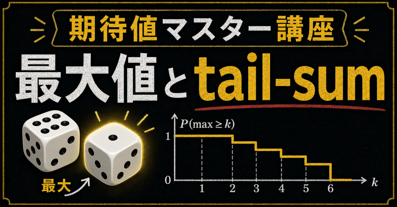 【期待値マスター講座28】tail-sumでさいころ2回の最大値を求めるに関する大学受験ブログ記事のサムネイル画像