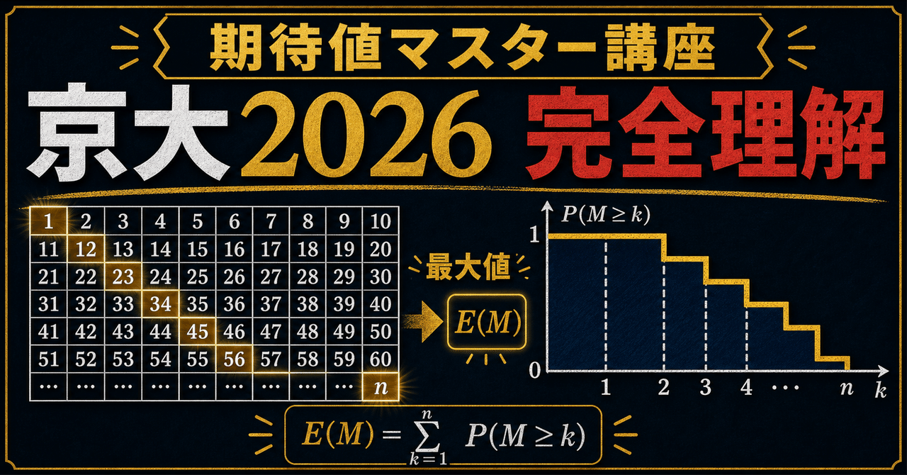 【期待値マスター講座52】京大2026の鮮やかな解法で期待値の問題で種種の概念を総復習!に関する大学受験ブログ記事のサムネイル画像