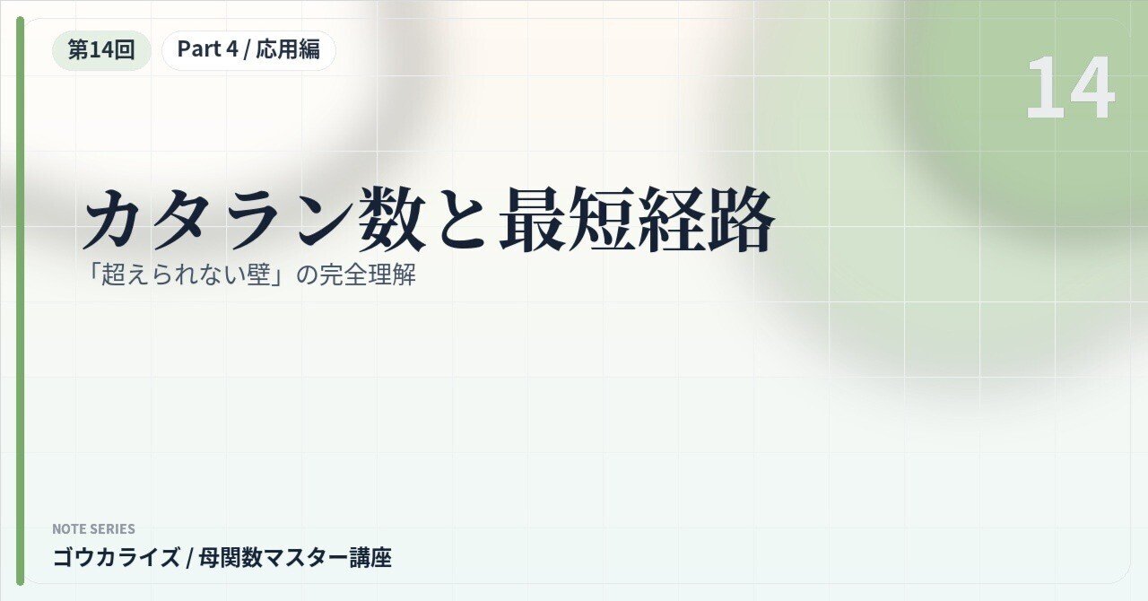 【母関数マスター講座 第14回】カタラン数と最短経路〜「超えられない壁」の完全理解〜に関する大学受験ブログ記事のサムネイル画像
