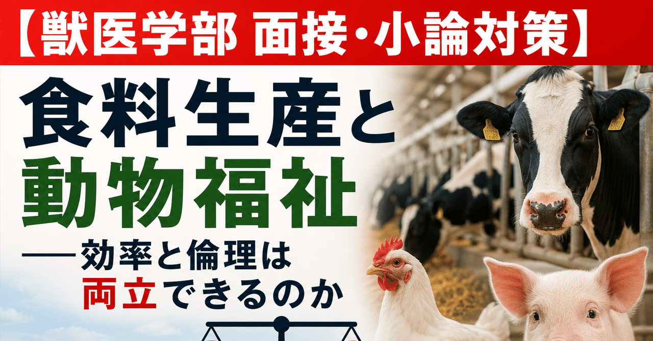 【獣医学部 面接・小論対策】 食料生産と動物福祉――効率と倫理は両立できるのかに関する大学受験ブログ記事のサムネイル画像