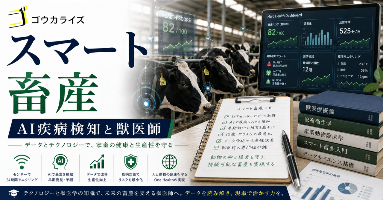 【獣医学部 面接・小論対策】スマート畜産とAI疾病検知が変える未来の農業:産業動物獣医師の新たな役割に関する大学受験ブログ記事のサムネイル画像