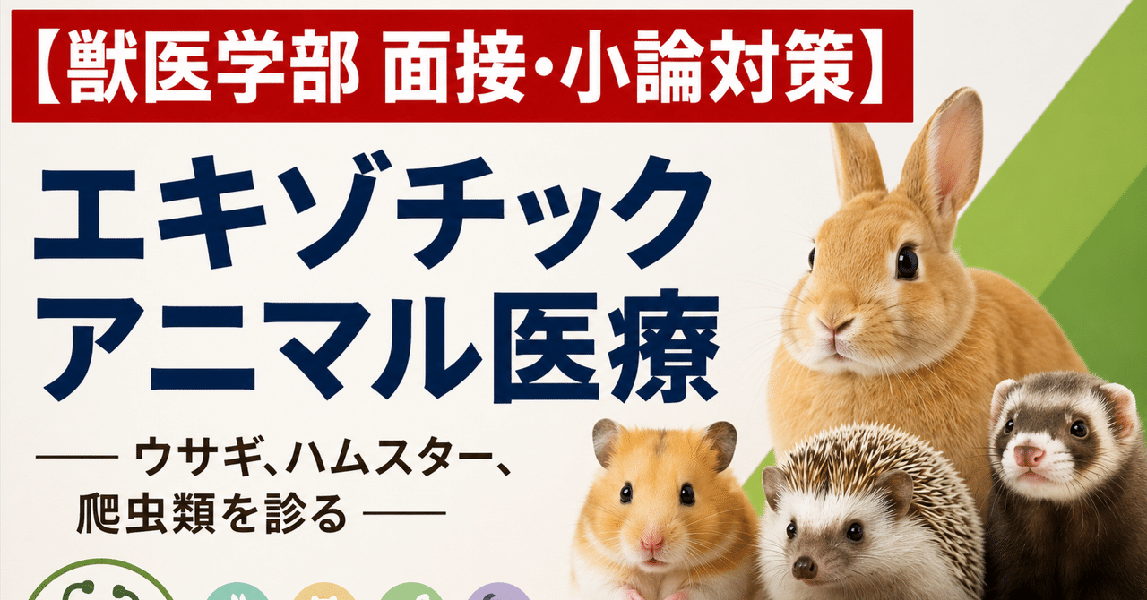 【獣医学部 面接・小論対策】 エキゾチックアニマル医療――ウサギ、ハムスター、爬虫類を診るに関する大学受験ブログ記事のサムネイル画像