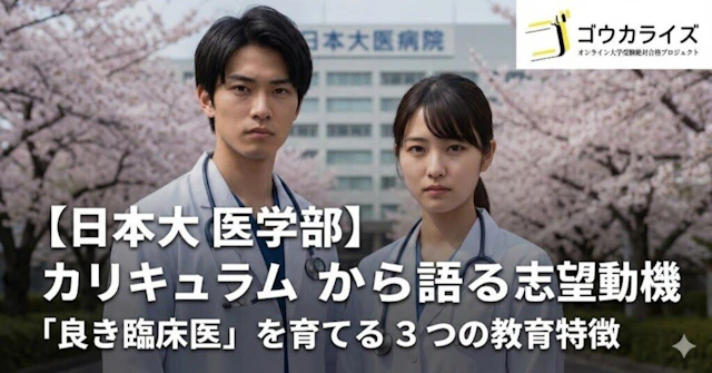 【日本大 医学部】カリキュラムから語る志望動機—「良き臨床医」を育てる3つの教育特徴に関する大学受験ブログ記事のサムネイル画像