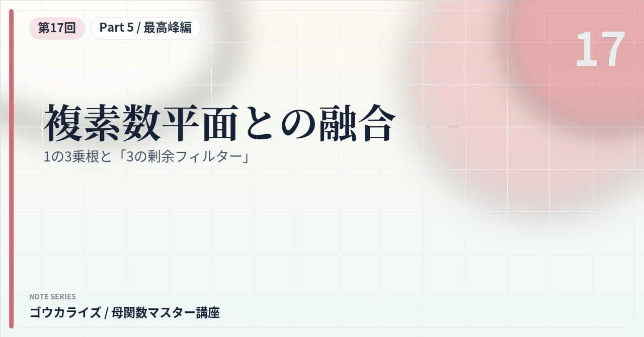 【母関数マスター講座 第17回】複素数平面との融合〜1の3乗根と「3の剰余フィルター」〜に関する大学受験ブログ記事のサムネイル画像