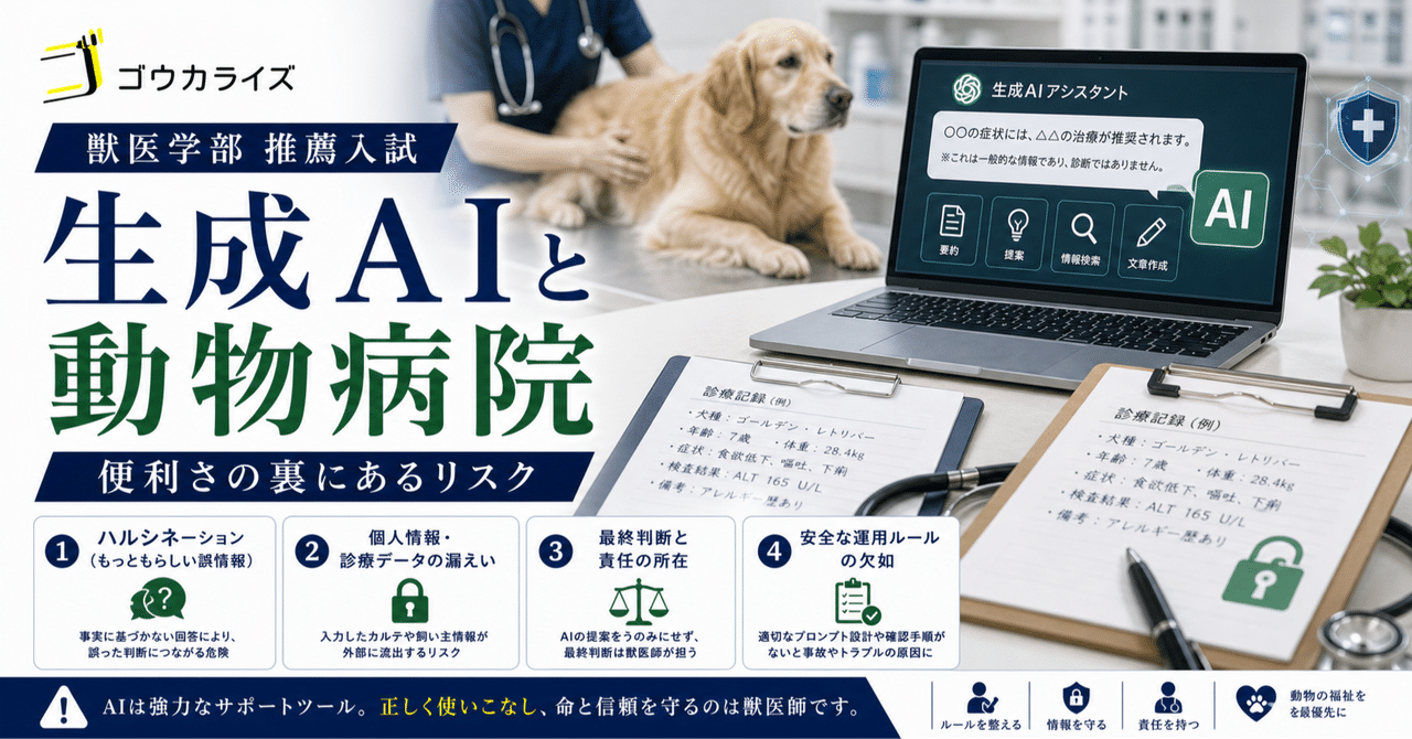 【獣医学部 面接・小論対策】生成AIを動物病院で使うと何が危ないのか? 獣医学部志望者が知るべき「利便性とリスクの天秤」に関する大学受験ブログ記事のサムネイル画像