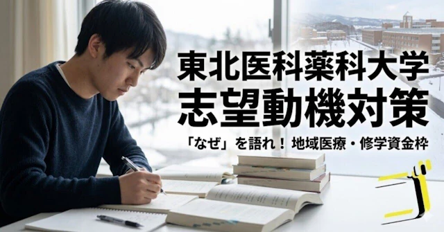  【東北医科薬科大学】「なぜこの大学か？」に答える志望動機対策｜修学資金枠と定着意思に関する大学受験ブログ記事のサムネイル画像