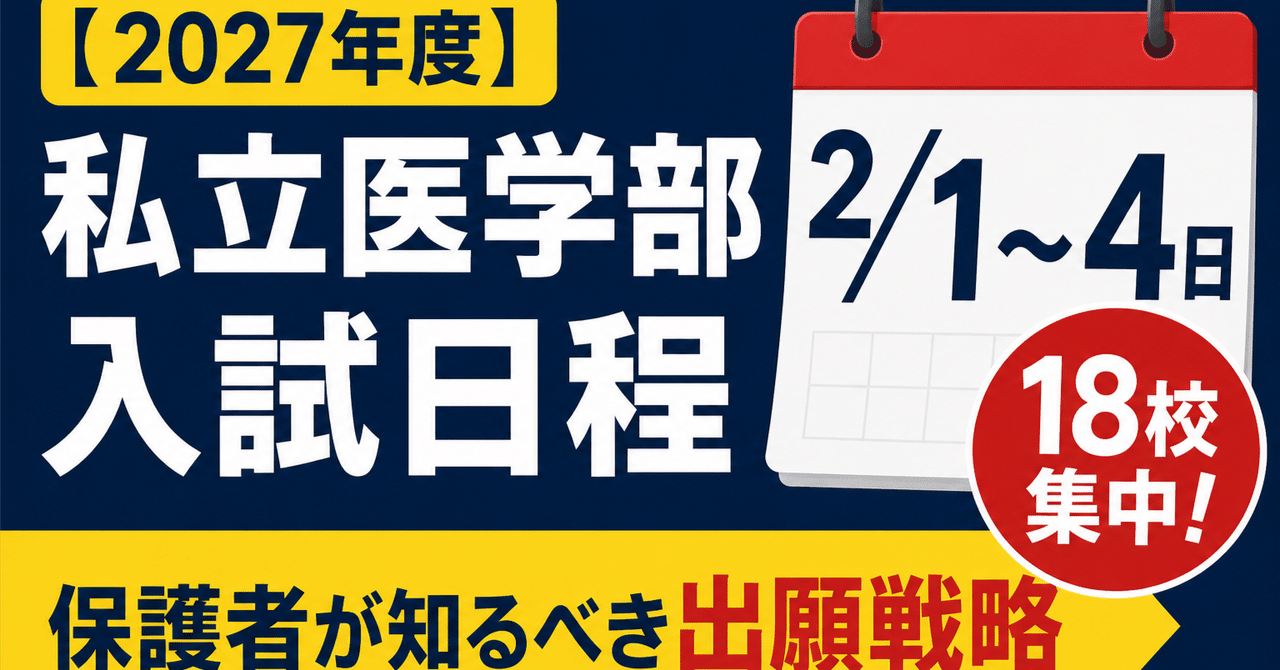 【2027年度】私立医学部入試日程|2月1〜4日に18校集中、保護者が知るべき出願戦略に関する大学受験ブログ記事のサムネイル画像