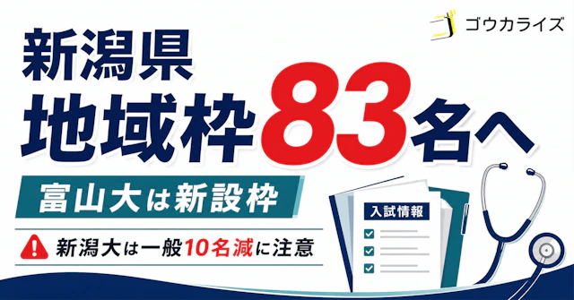 【医学部受験】新潟県の地域枠が83名へ拡大！ 富山大学の新設枠と新潟大学「一般10名減」の注意点に関する大学受験ブログ記事のサムネイル画像