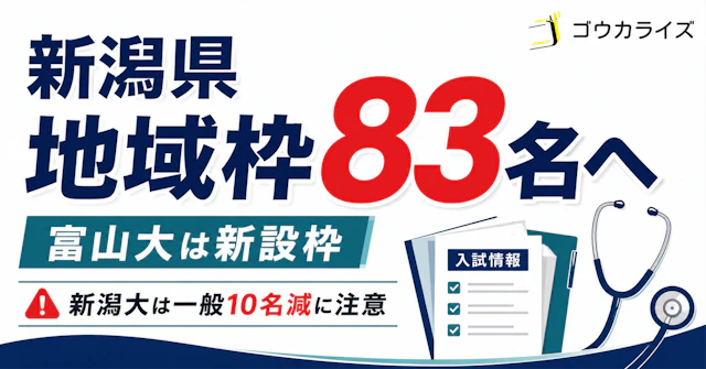 【医学部受験】新潟県の地域枠が83名へ拡大! 富山大学の新設枠と新潟大学「一般10名減」の注意点に関する大学受験ブログ記事のサムネイル画像