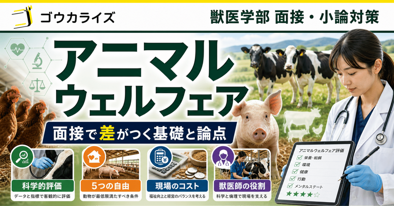 【獣医学部 面接・小論対策】 アニマルウェルフェアとは何か――獣医学部志望者が押さえるべき基礎と論点に関する大学受験ブログ記事のサムネイル画像