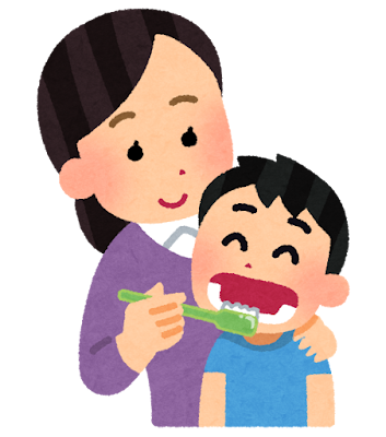親子で仕上げ磨きをするイラスト