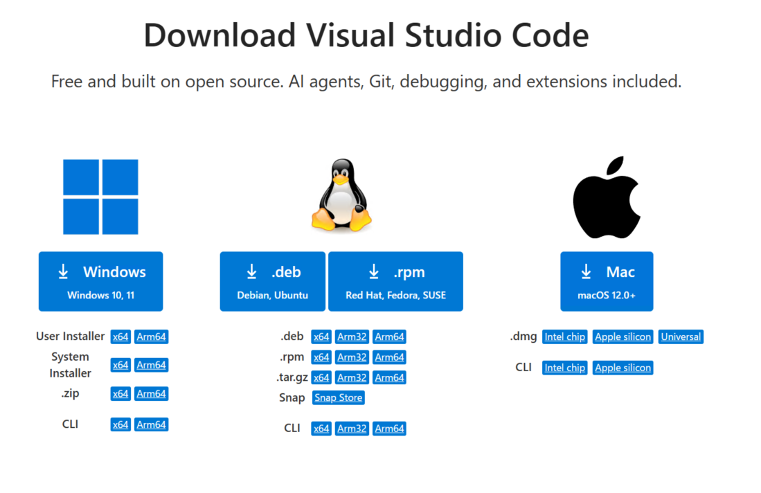 Visual Studio Code公式のダウンロードページ