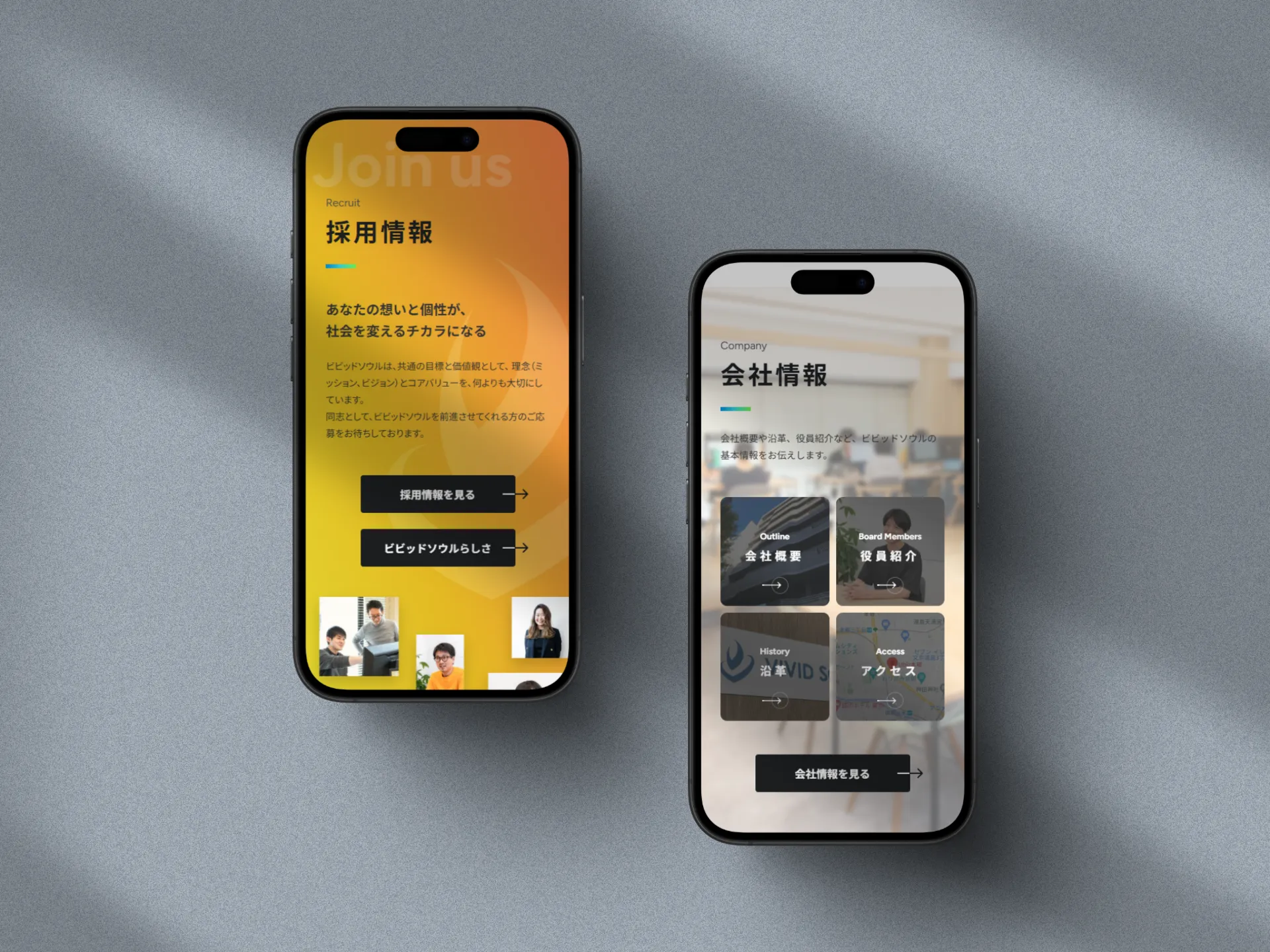 Vividsoul Inc. website responsive preview - Smartphone mockups
