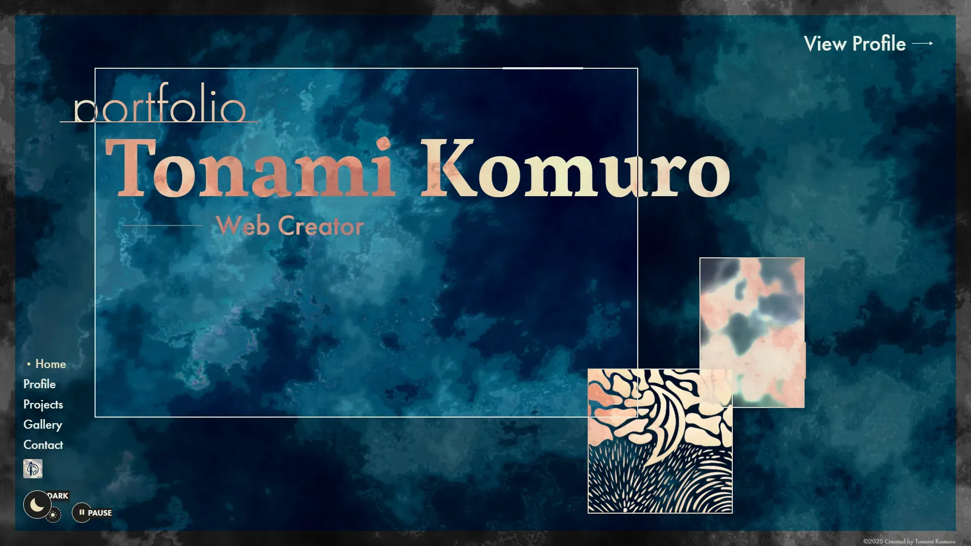 Portfolio dark theme - Deep navy blue interface design