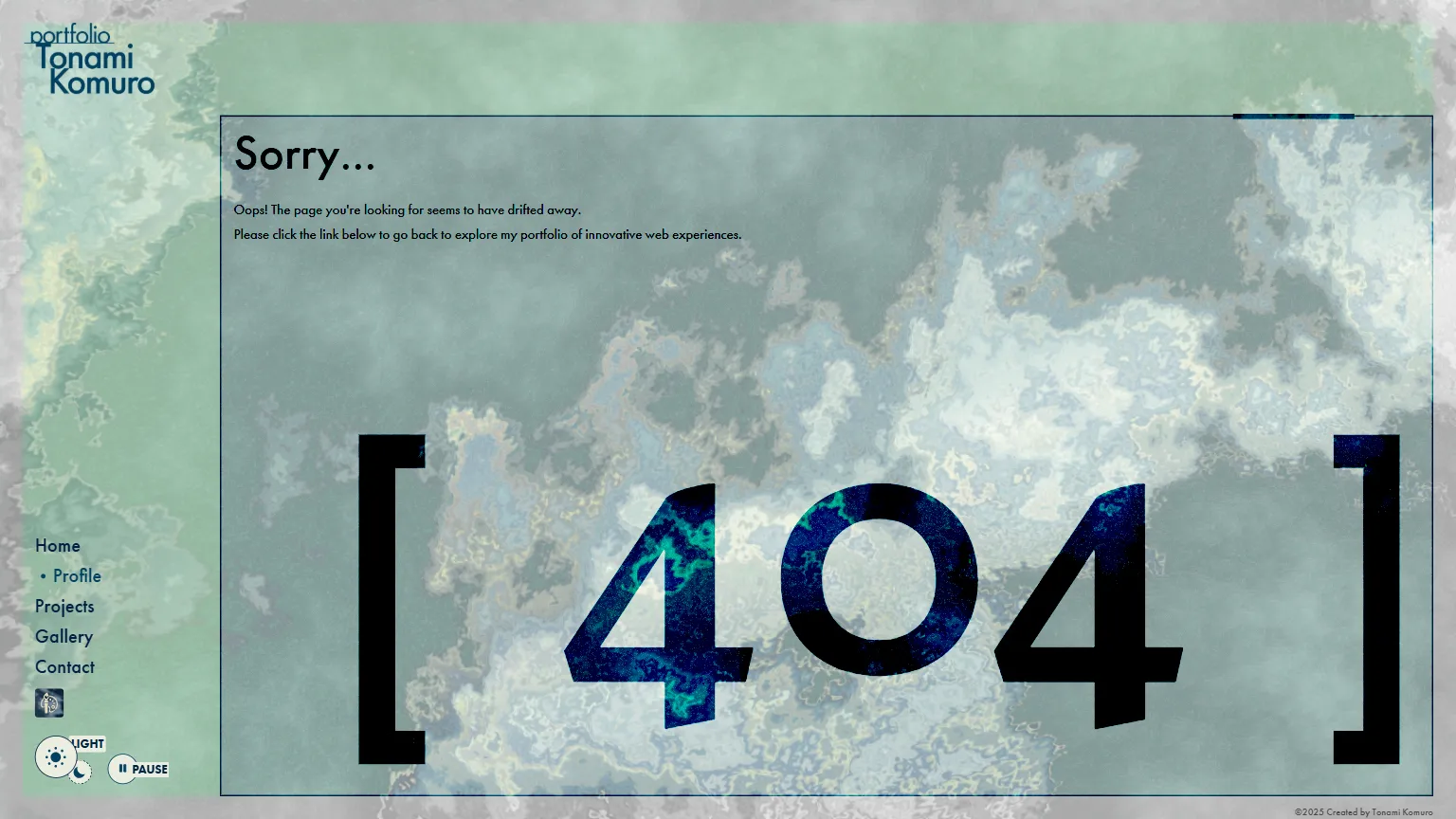 404 error page - Custom design with apology message and large typography