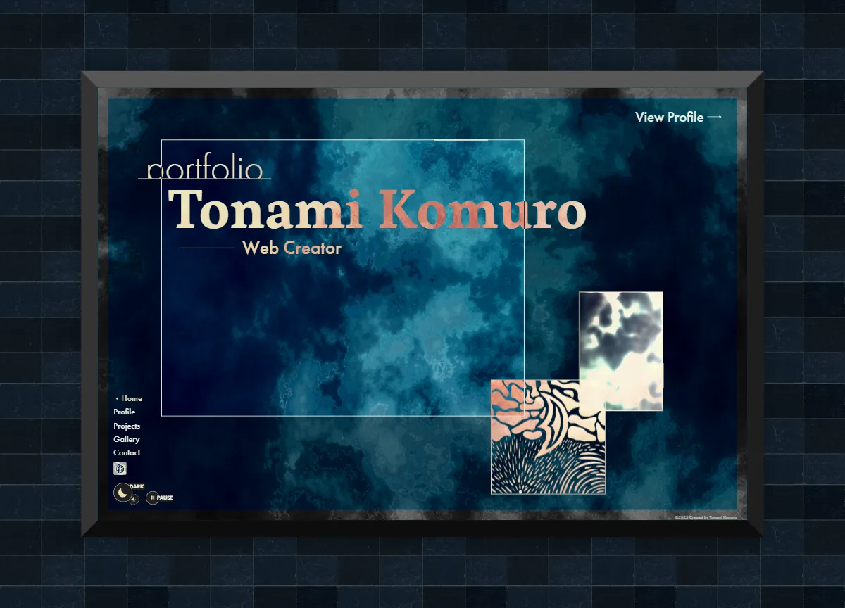 Large viewport display - CSS-styled content frame on navy tiled background