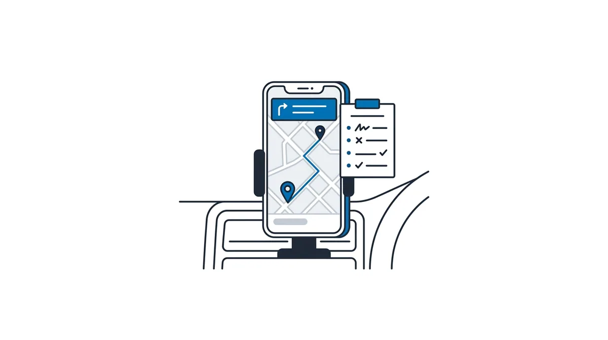ナビ画面を表示するスマホとダッシュボードの配送リスト