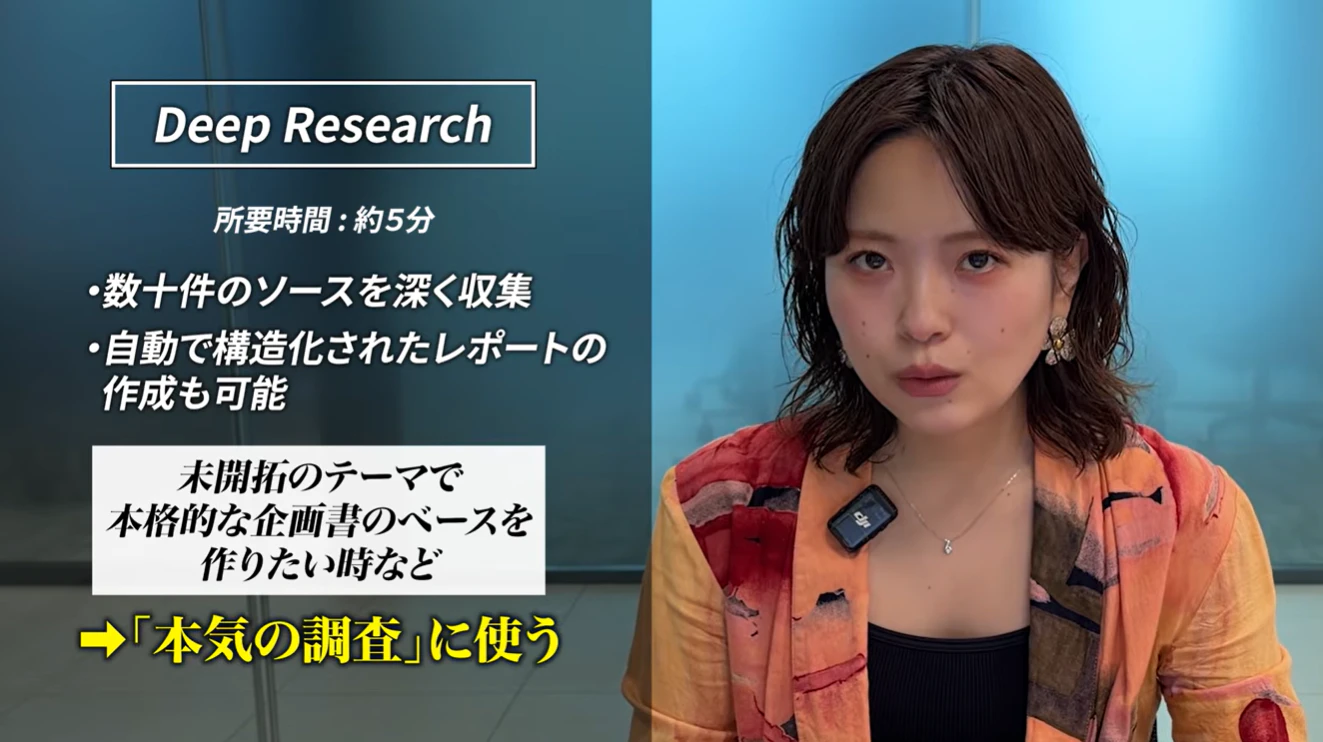 NotebookLMのDeep Researchは数十件のソースを深く収集し、本格的な調査やレポート作成に使えることを説明する画像