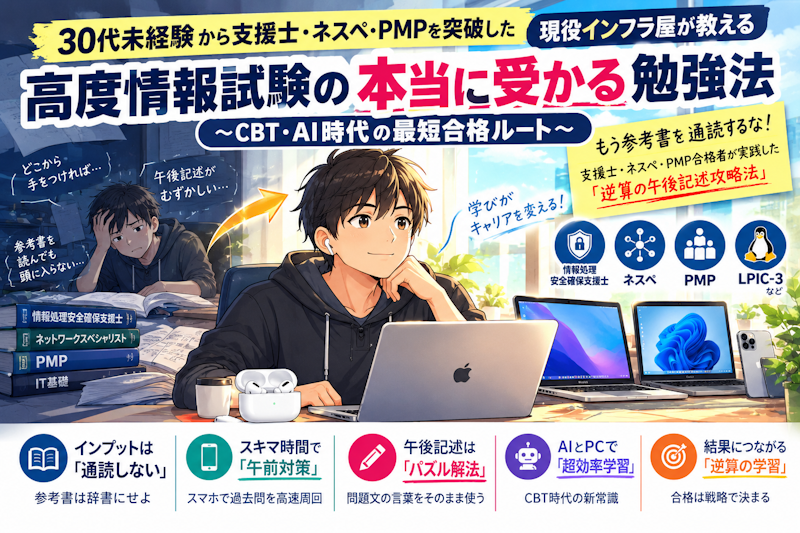 30代未経験から支援士・ネスペ・PMPを突破した現役インフラ屋が教える「高度情報試験の本当に受かる勉強法」〜CBT・AI時代の最短合格ルート〜