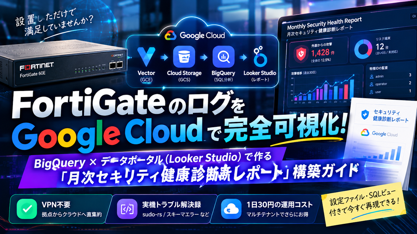 FortiGateのログをGoogle Cloudで完全可視化！BigQuery×データポータル（Looker Studio）で作る「月次セキュリティ健康診断レポート」構築ガイド
