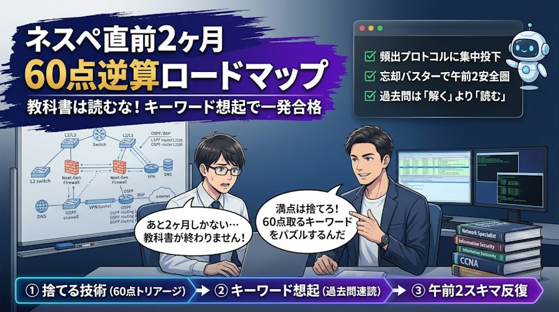 【ネスペ直前2ヶ月】未経験1.5年で一発合格した現役インフラ屋の「60点逆算ロードマップ」〜教科書を捨てて過去問キーワードをパズルする超効率戦略〜