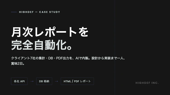 クライアント7社の月次レポートを完全自動化｜AIで集計・DB・PDF出力までを内製