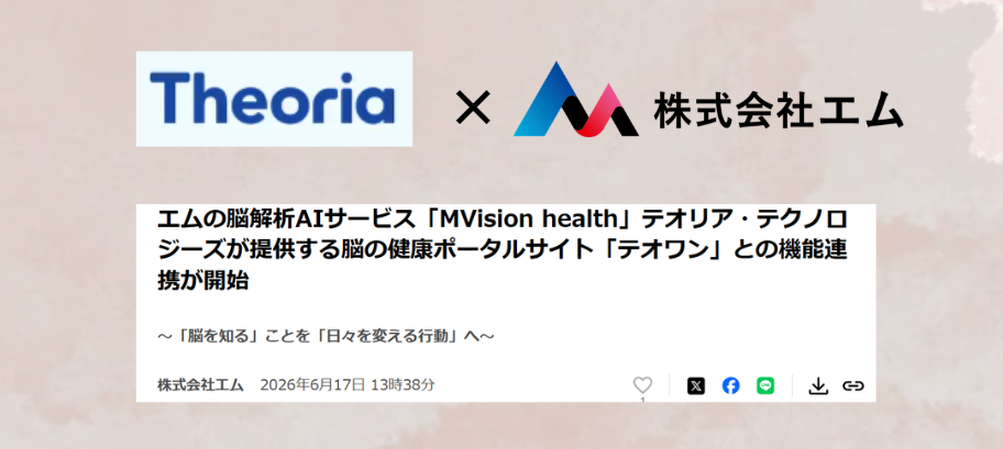 テオリア・テクノロジーズが提供する脳の健康ポータルサイト「テオワン」との機能連携が開始