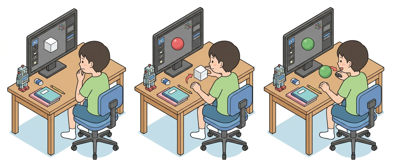 最初はみんな「とまどい顔」からスタート