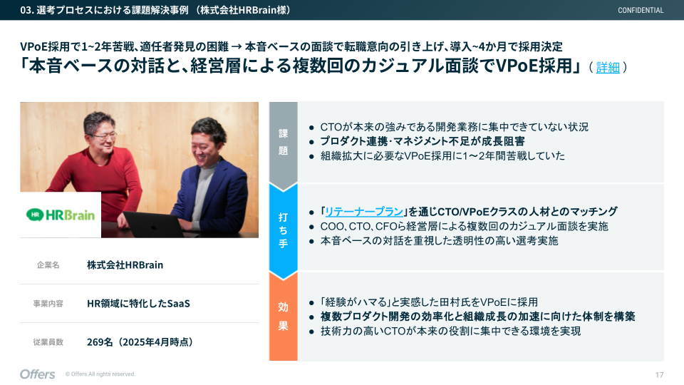 株式会社HRBrainの採用事例 — 経営層との複数回カジュアル面談でVPoE採用