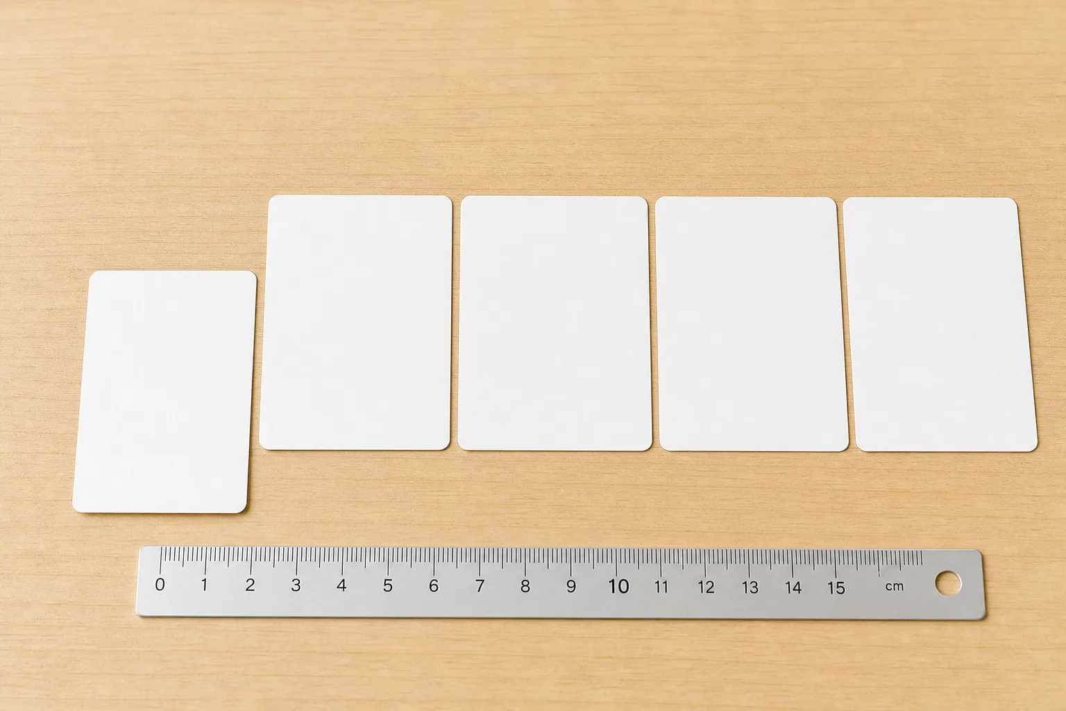 5枚のカードが横一列に並び、先頭の1枚だけ手前に引き出されている比較のイメージ