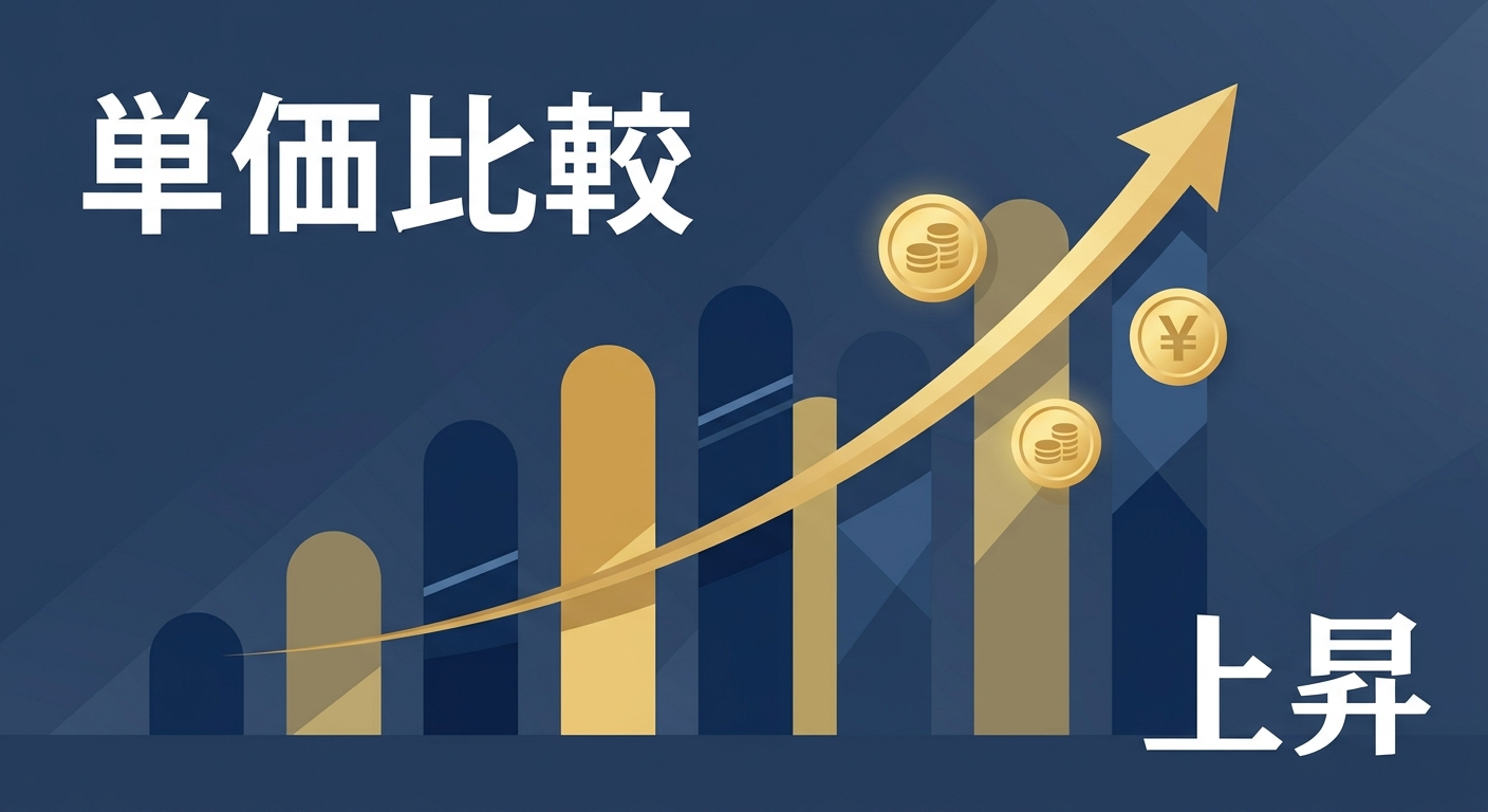 エージェント各社の単価水準比較をイメージした棒グラフ風イラスト