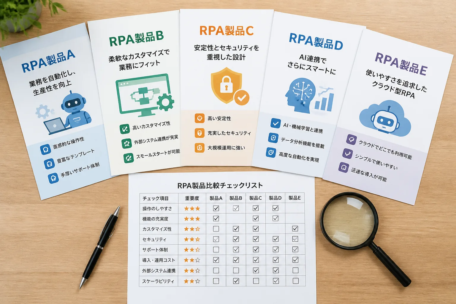 複数のRPA製品を横並びで比較検討するためのチェックリストとパンフレット