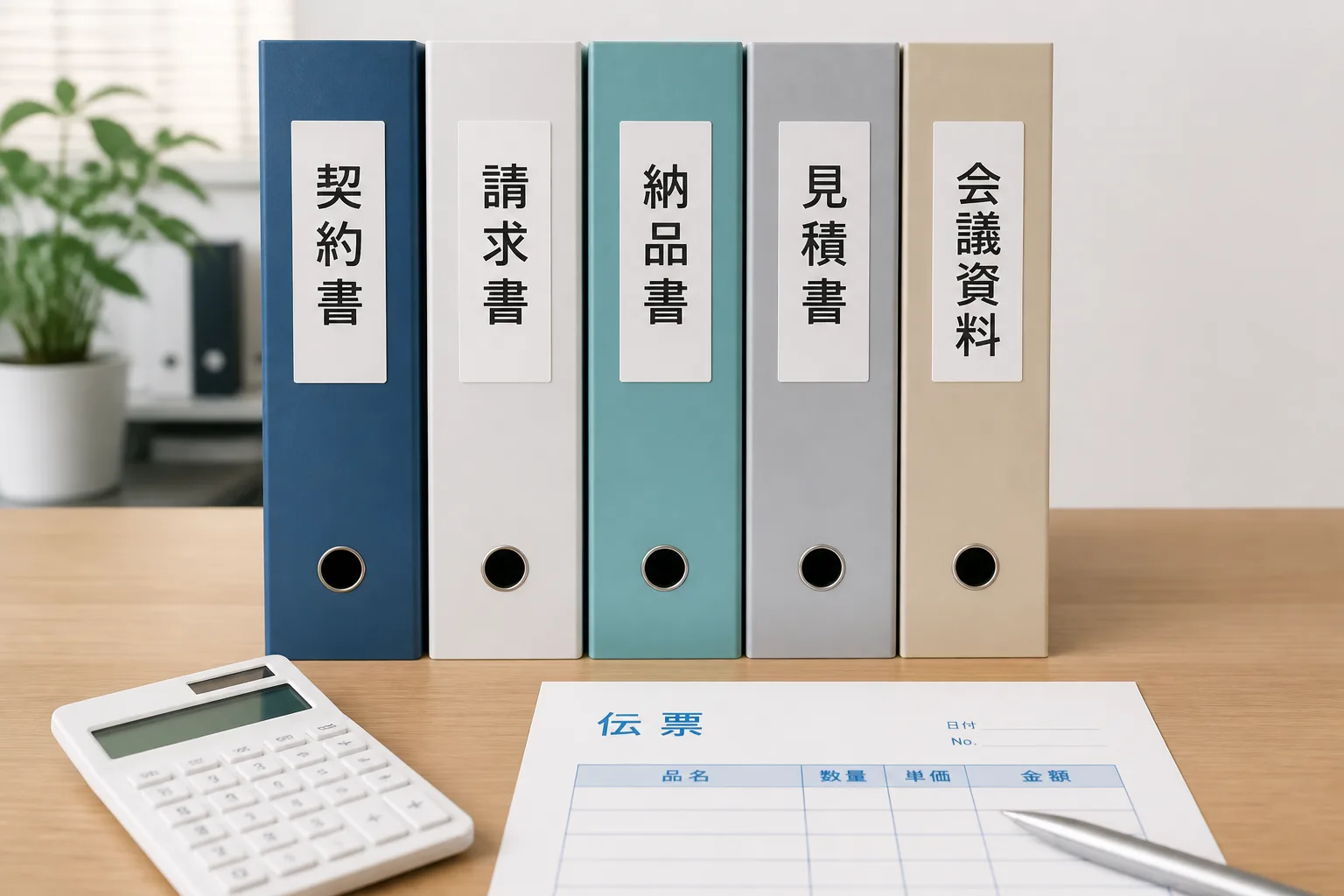 小規模事業者持続化補助金やものづくり補助金など複数の補助金カテゴリを表す、ラベル付きの書類フォルダが並ぶ様子