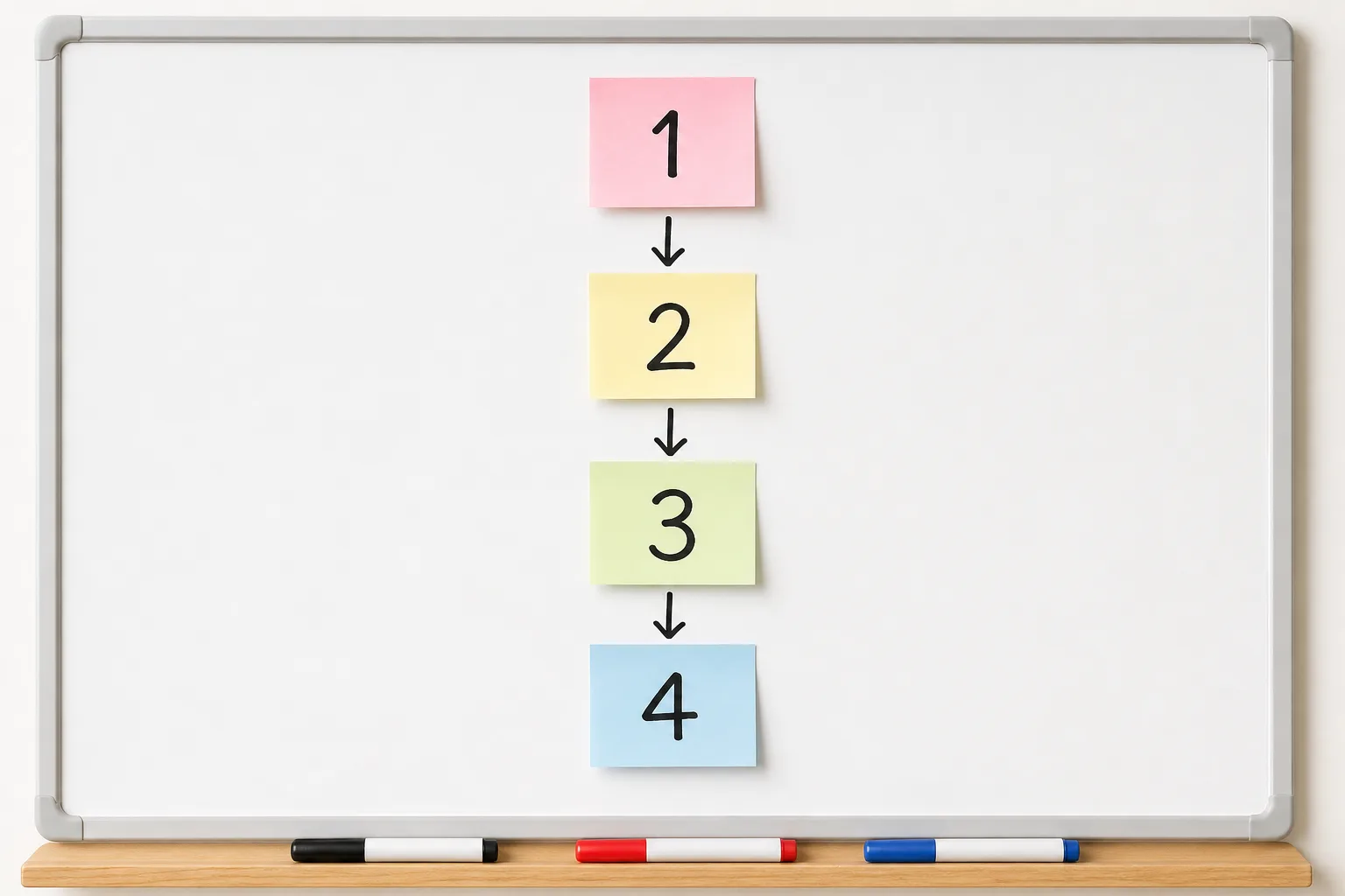 ホワイトボードに描かれた4段階のKPIツリー作成ステップ（KGI定義・KPI分解・KDI分解・整合性検証）を表す手描きの図